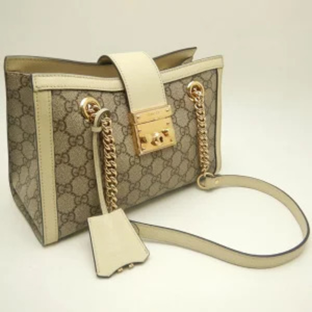 Gucci GG Shoulder Supreme Beige Ivory Padlock Leather Canvas White Bag